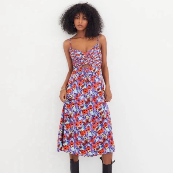 NWT For Love & Lemons Chiara Midi Dress Size XXS Floral Multicolor - Picture 1 of 6